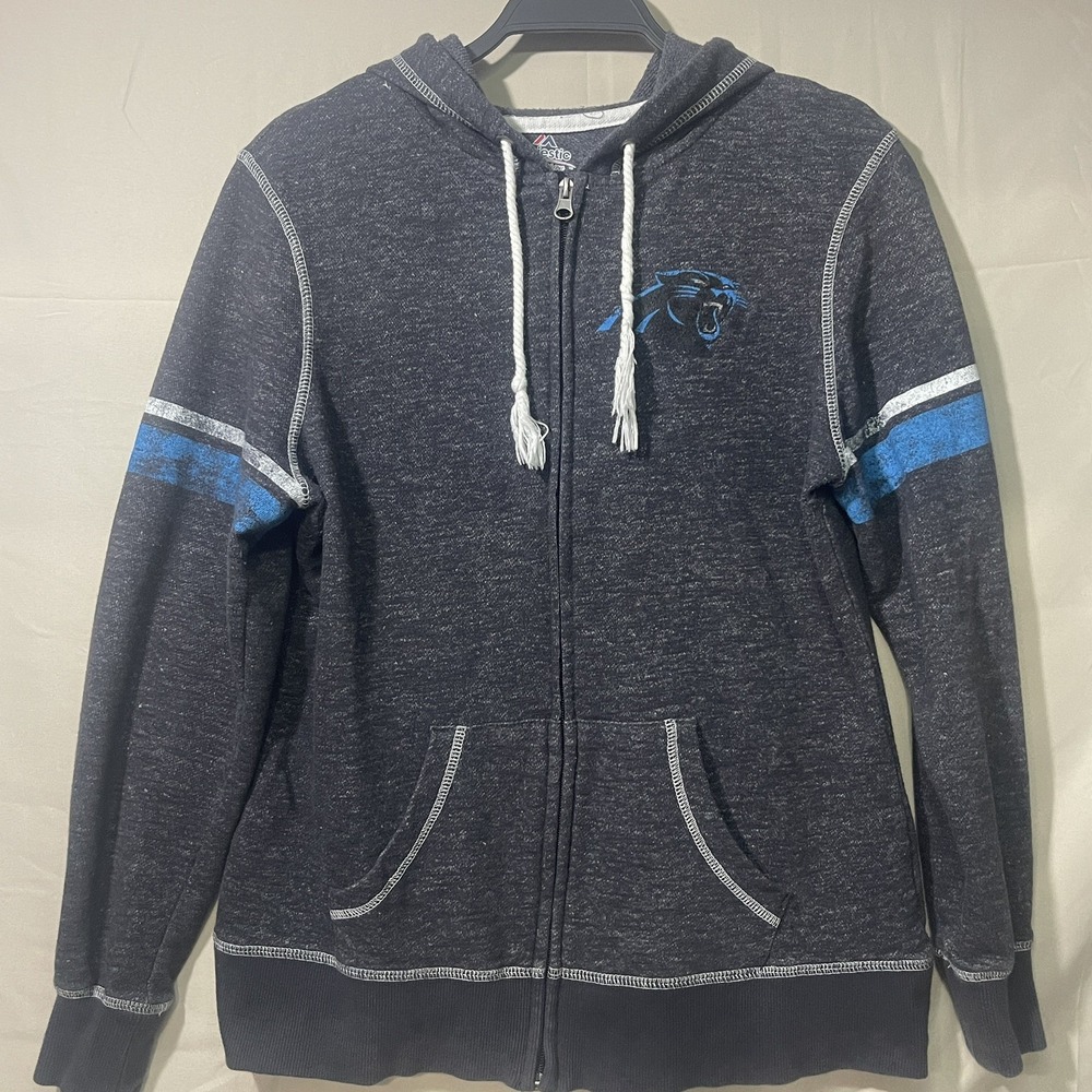 NFL Majestic Carolina Panthers Gray Hoodie Womens Size Medium Gameday Fan Gear